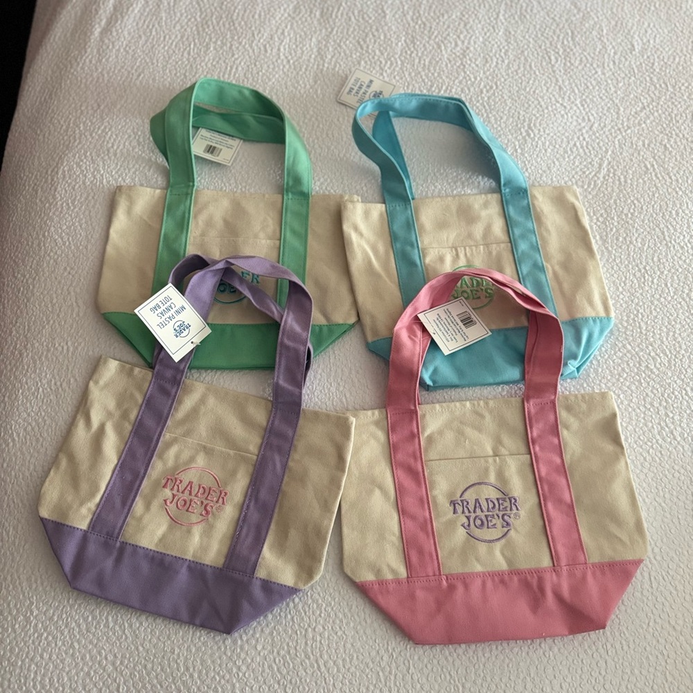 Trader Joe’s Canvas Tote Bag Set - Green, Blue, Purple, Pink